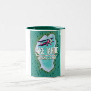 Lake Tahoe map travel poster Two-Tone Coffee Mug