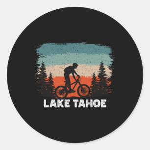 Lake Tahoe Mountain Biking Sunset Retro Vintage Classic Round Sticker