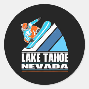 Lake Tahoe Nevada - Vintage Snowboarder  Classic Round Sticker