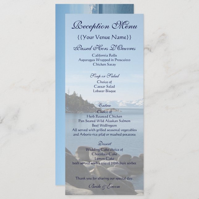Lake Tahoe Reception Menu (Front/Back)