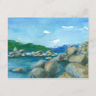 Lake Tahoe Rocks Watercolor Landscape Painting Postcard