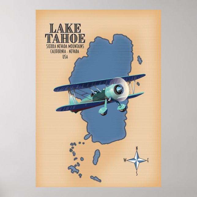 Lake Tahoe Sierra Nevada California Nevada USA map Poster (Front)