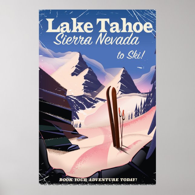 Lake Tahoe sierra nevada vintage ski poster (Front)
