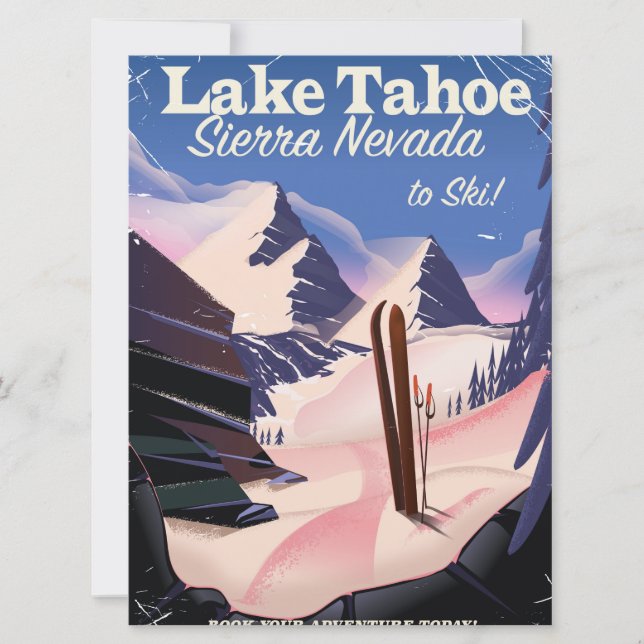 Lake Tahoe sierra nevada vintage ski poster Invitation (Front)