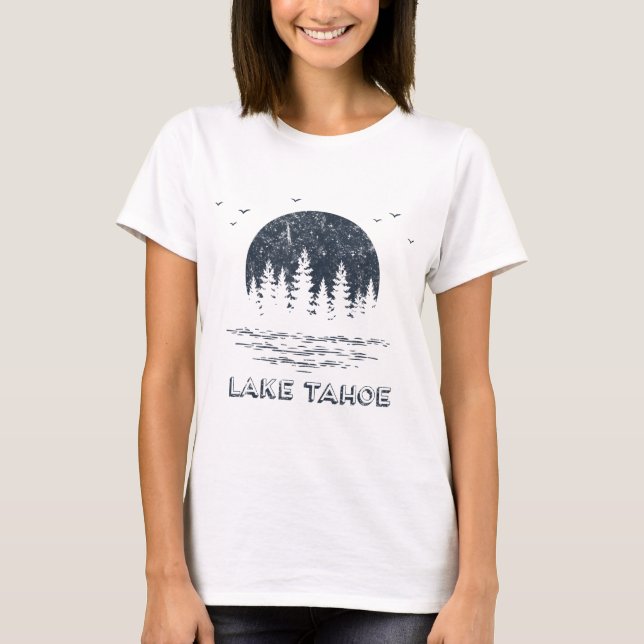 Lake Tahoe Trees Moon Family Vacation Outdoorsy Na T-Shirt (Front)