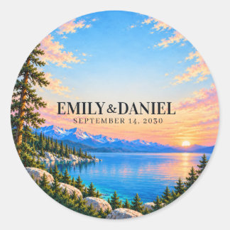 Lake Tahoe Vintage Poster Wedding Classic Round Sticker