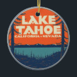 Lake Tahoe Vintage Travel Decal Design Ceramic Tree Decoration<br><div class="desc">Lake Tahoe Vintage Travel Decal Design</div>