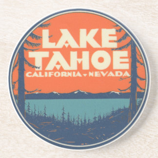 Lake Tahoe Vintage Travel Decal Design Coaster