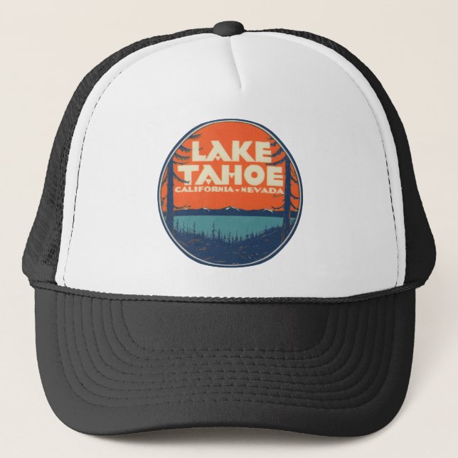 Lake Tahoe Vintage Travel Decal Design Trucker Hat (Front)