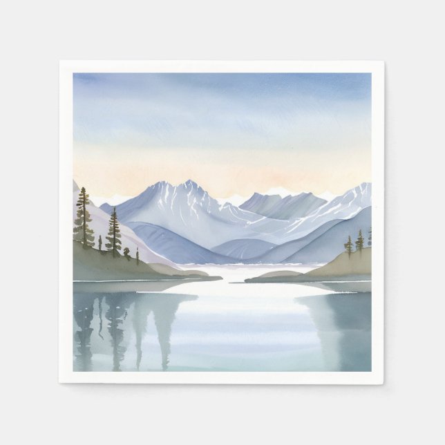 Lake Tahoe | Watercolor Mountain Landscape Napkin (Front)