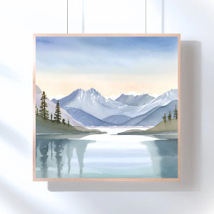 Lake Tahoe Watercolor Mountain Landscape Poster