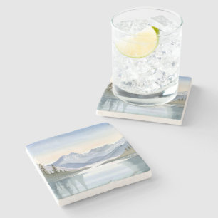 Lake Tahoe   Watercolor Mountain Landscape Stone Coaster
