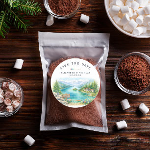 Lake Tahoe Watercolor Save the Date Wedding  Classic Round Sticker