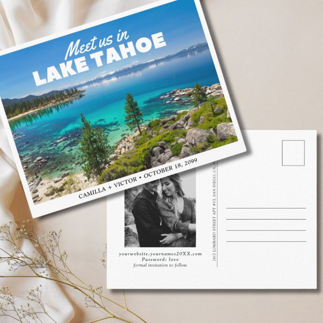 Lake Tahoe Wedding Save the Date Postcard (Lake Tahoe Wedding South Lake Sand Harbor)