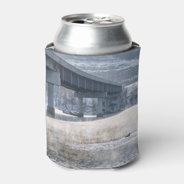 Lake Taneycomo Foggy Winter Fishing Can Cooler (Can Front)