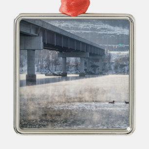 Lake Taneycomo Foggy Winter Fishing Metal Tree Decoration