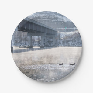 Lake Taneycomo Foggy Winter Fishing Paper Plate