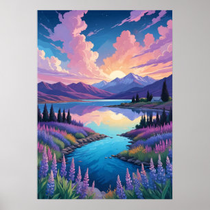 Lake Tekapo and Lupins Poster