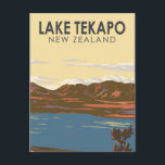 Lake Tekapo New Zealand Travel Art Vintage Postcard<br><div class="desc">Lake Tekapo vector art design. It is a small township located at the southern end of the lake of the same name in the inland South Island of New Zealand.</div>