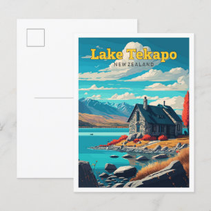 Lake Tekapo New Zealand Travel Art Vintage Postcard