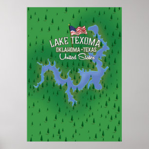 Lake Texoma USA map. Poster