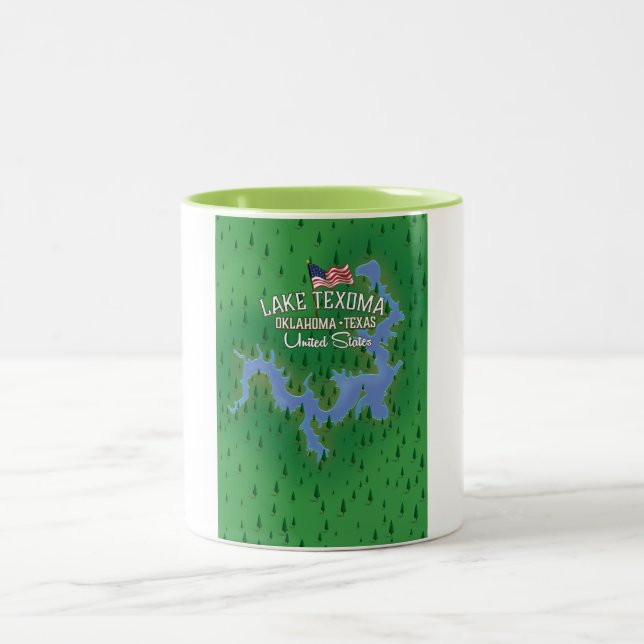 Lake Texoma USA map. Two-Tone Coffee Mug (Center)