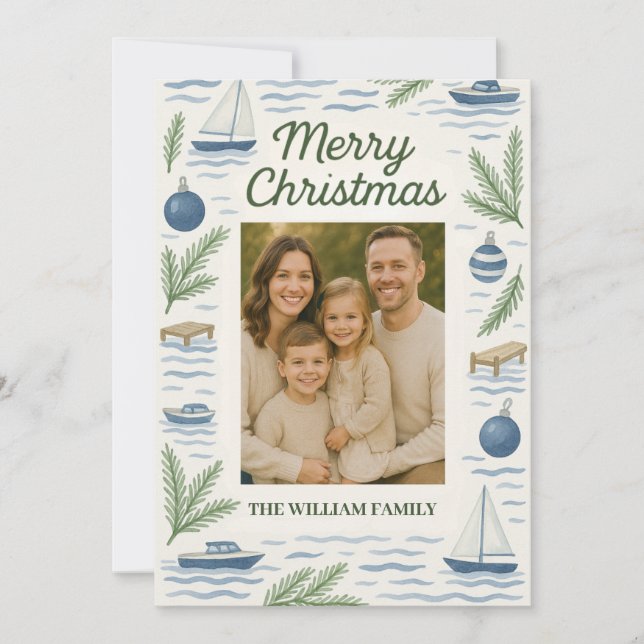 Lake Theme Photo Customisable Christmas Card (Front)