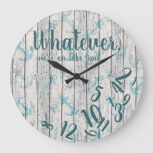 Lake Time Rustic Wood Funny Retirement Lake Home Large Clock