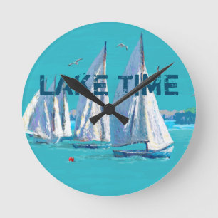 Lake Time Sailboats   Round Clock