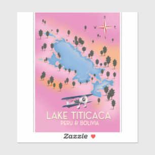 Lake Titicaca, peru, Bolivia lake map travel art