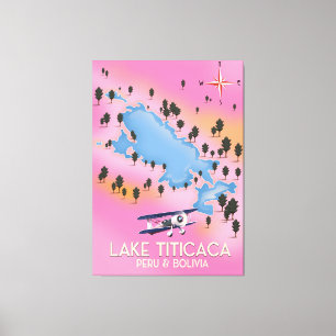 Lake Titicaca, peru, Bolivia lake map travel art Canvas Print