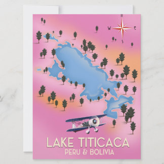 Lake Titicaca, peru, Bolivia lake map travel art Invitation