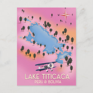 Lake Titicaca, peru, Bolivia lake map travel art Postcard