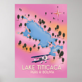 Lake Titicaca, peru, Bolivia lake map travel art Poster