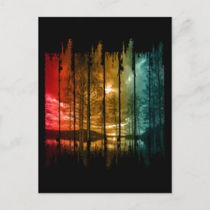 LAKE TREES VINTAGE SUNSET POSTCARD