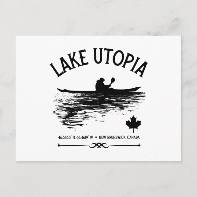  Lake Utopia New Brunswick Canada Lakes - Kayaker  Holiday Postcard (Front)