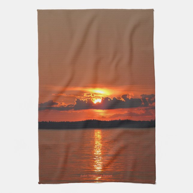 Lake Vermilion Sunset Tea Towel (Vertical)