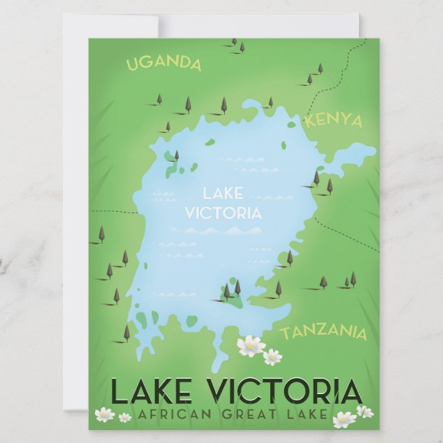 Lake Victoria Map - Africa Great Lake travel art. Invitation (Front)