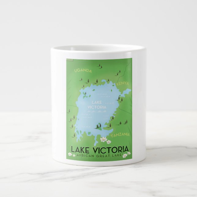 Lake Victoria Map - Africa Great Lake travel art. Large Coffee Mug (Front)