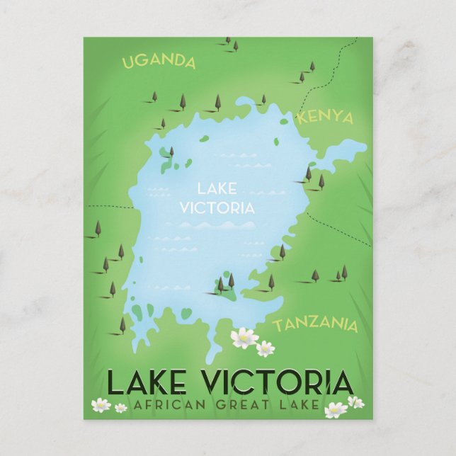 Lake Victoria Map - Africa Great Lake travel art. Postcard (Front)