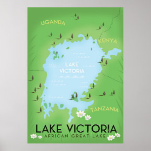 Lake Victoria Map - Africa Great Lake travel art. Poster