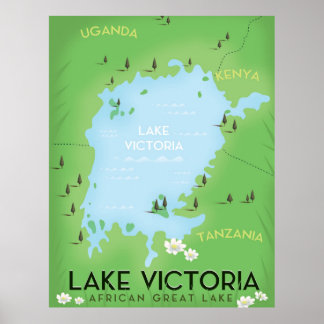 Lake Victoria Map - Africa Great Lake travel art. Poster