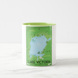 Lake Victoria Map - Africa Great Lake travel art. Two-Tone Coffee Mug