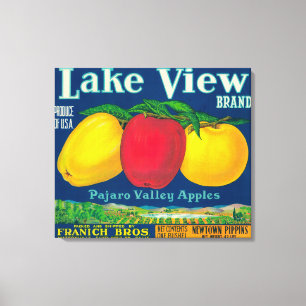 Lake View Apple Label - Watsonville, CA Canvas Print
