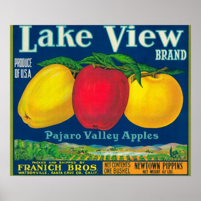 Lake View Apple Label - Watsonville, CA Poster (Front)