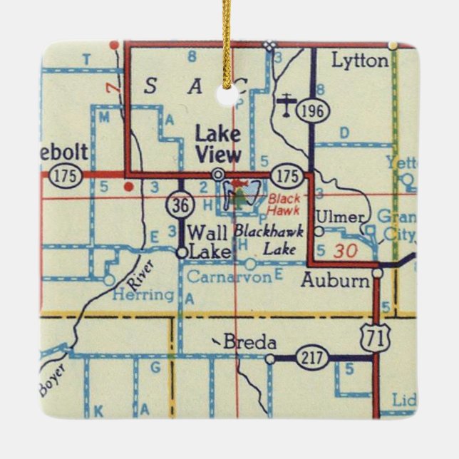 Lake View IA Vintage Map Ceramic Ornament (Back)