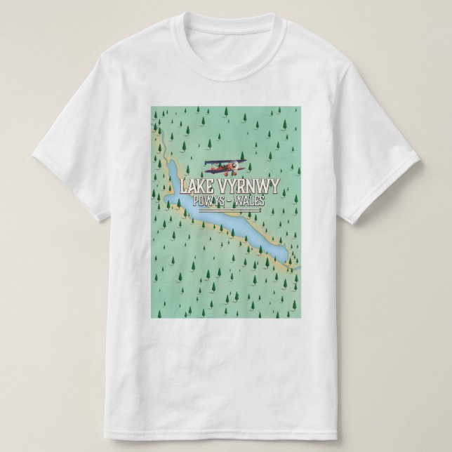 Lake Vyrnwy Wales map poster T-Shirt (Design Front)