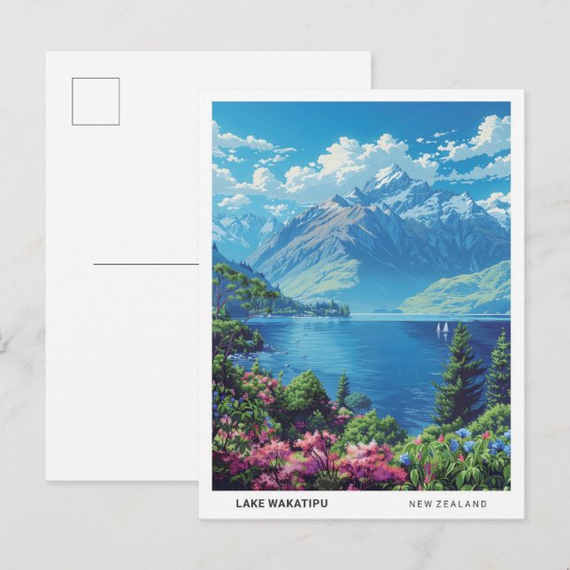  Lake Wakatipu New Zealand Vintage Travel  Postcard (Front/Back)