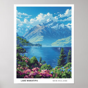  Lake Wakatipu New Zealand Vintage Travel  Poster