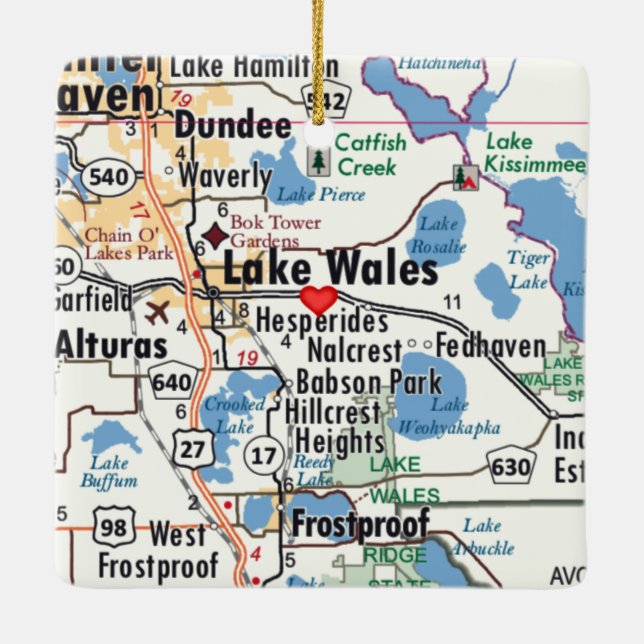 Lake Wales Florida Map Ceramic Ornament (Back)